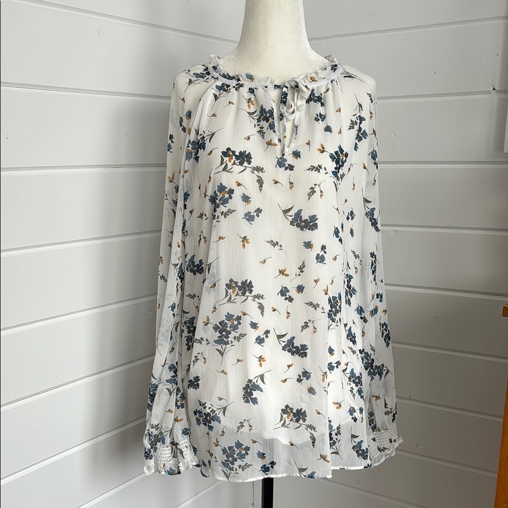 Denver Hayes XL Floral Relaxed Tie Front Long Sleeve Blouse, excellent condition
